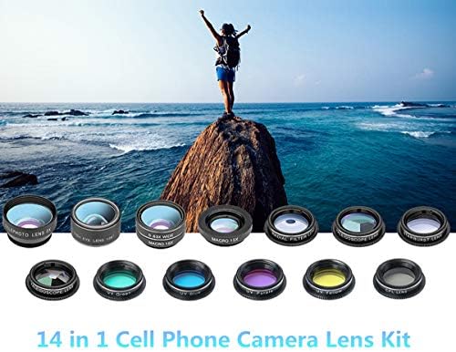Леќи за мобилни телефони со фотоапарати 14 во 1 комплет селфи прстен светло, 20x телефото леќи, леќи со широк агол и макро леќи, леќи за рибари, леќи за калеидоскоп, CPL и ?