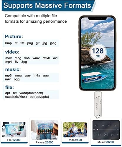 SCICNCE 128GB Photo Stick IPhone Flash Dribe, за iPhone USB мемориски стапчиња за стипендии на USB Stick надворешно складирање компатибилен