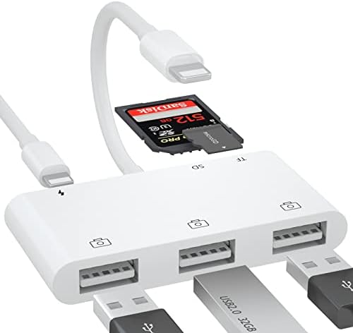 LXJADAP iPhone НА USB Камера Адаптер, 6 ВО 1 USB Otg Адаптер за iPhone/iPad, 3 USB+SD Картичка Читач+TF Картичка Читач+Полнење Порта, Поддршка