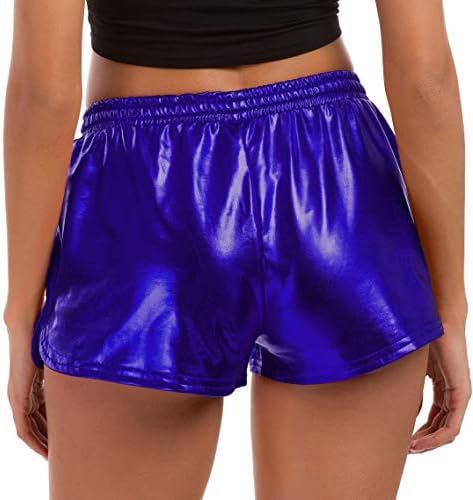 Tandенски женски јога жешки шорцеви сјајни метални панталони со еластично влечење