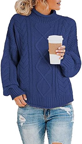 Џемпери за жени дами густа линија половина од желка со цврста боја, цврста боја мода, случајна плетена џемпер