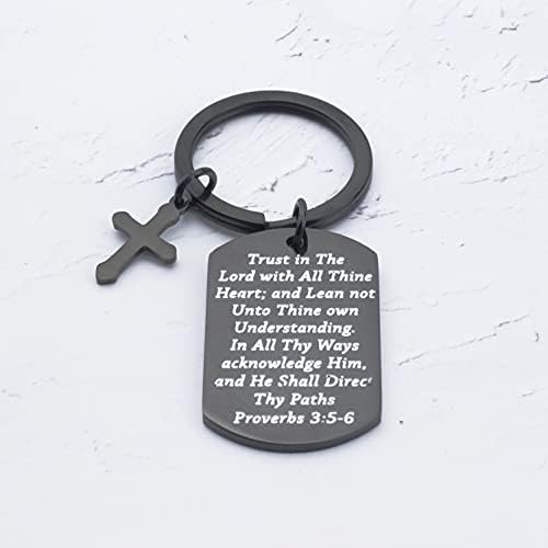 Христијански Накит Доверба Во Господ Изреки 3: 5-6 Приврзок За Клучеви Светото Писмо Стих Клучеви Крст Шарм Религиозен накит