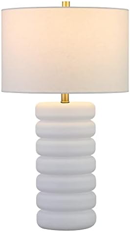 Henn & Hart 25 висока ламба за маса на керамички меурчиња со ткаенина сенка во мат бела/месинг/бело