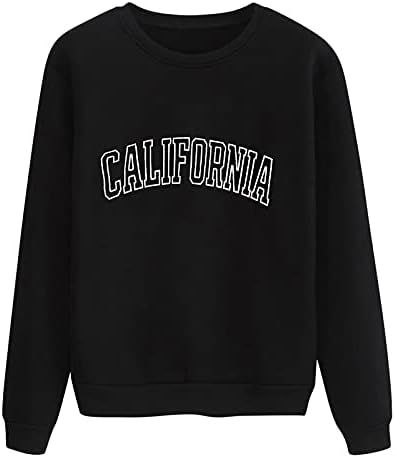 Nokhom женски калифорниски екипаж џемпери со долги ракави, обични тинејџерски девојки, печати пукалово графички врвови на врвови