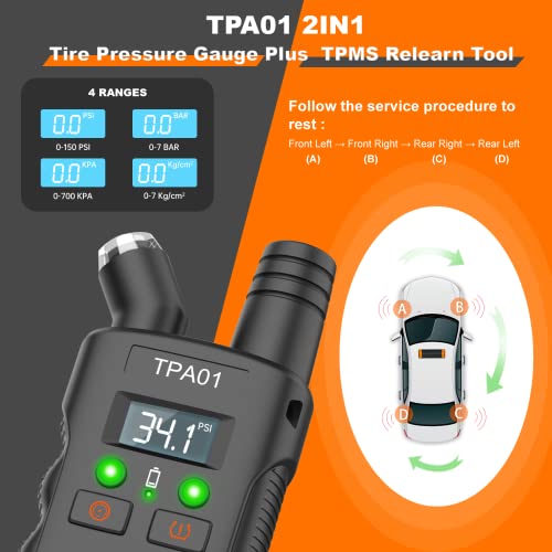 Vxdas 2in1 tpms relarn алатка Super TPA01 Plus 150 PSI дигитален мерач на притисок на гуми TPMS за ресетирање на сензорот за