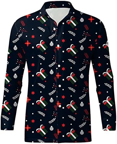 Кошули за мажи во Вокачи Божиќ, копче надолу Божиќ Дедо Мраз Клаус Свртување на јака за забави Костими за долги ракави дизајнер кошула