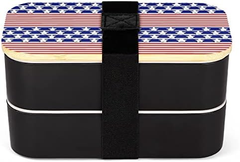 Американски дизајн на знамето со двојно слој бенто кутија за ручек со прибор за поставување на контејнер за ручек вклучува 2 контејнери