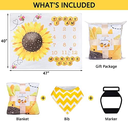 Месечни пресвртници за сончоглед Sukoon Sunflower за бебе/девојче | 47 x 40 инчи | Bumblebee Age Fhoto Photoce со маркер и Библи -