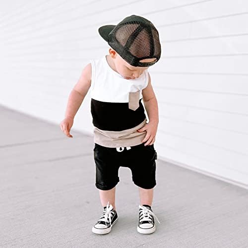 Kupretty Toddler Baby Boy Boy Lutture Completherce Patchwork без ракави резервоари на врвови на маицата, обични цврсти шорцеви поставени