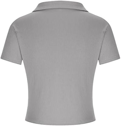 Врвови за женски солидни голф -култури со кратки ракави со кратки ракави, тенок фит ребрестиот туничен кошула со кошули на атлетски