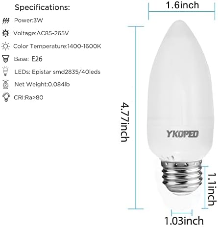 СИЈАЛИЦА ЗА Пламен YKOPEO, Свеќи За Треперење НА E26 LED Топло Бело Симулирани Светилки За Канделабри Со Ефект На Оган Со 4 модели,