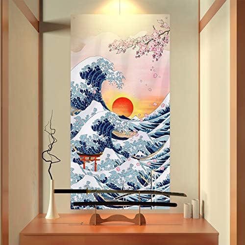 Јапонски Канагава Виси Ѕид Таписерија Голем Бран Фото Врата Банер Зајдисонце Цреша Цвет Уметност Природата Позадина Позадина