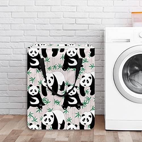 Симпатична панда бамбус шема за перење алишта, водоотпорна корпа за перење алишта со рачки за детски расадници колеџ Дорми Детска