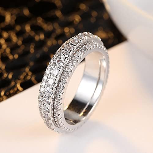 Wanmeil 14k сребрени позлатени жени целосен дијамант ротирачки кубни цирконија прстен анти -вознемиреност роденденски накит подароци за