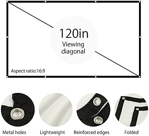 WERFDS 100/120 инчен проектор Екран 16: 9 Бела Дакрона дијагонална видео проекција на екранот за проекција, монтиран за филм на домашен театар