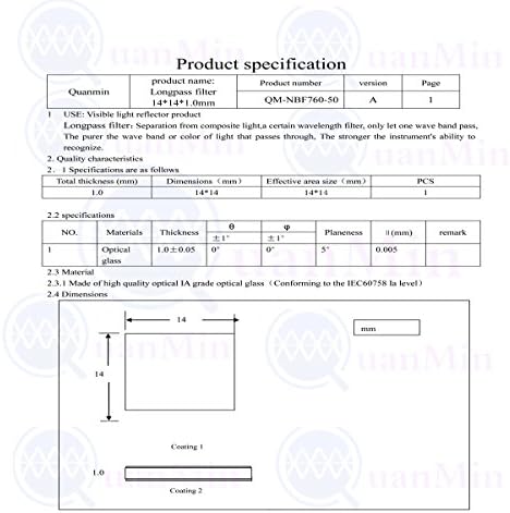 Quanmin 2pcs /1 лот 14мм × 14mm × 1,0мм инфрацрвен филтер за високи пренесувања 760nm квадратни оптички тесни филтри за долготрајни за