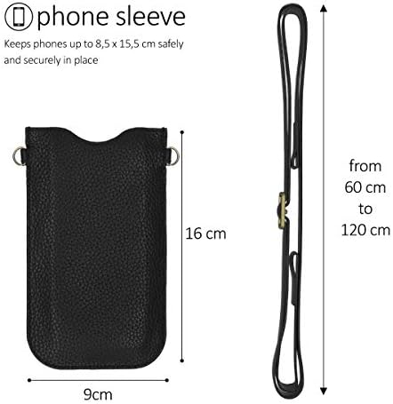 Калибри Универзален држач за кожни телефони - оригинален ракав на држачот на смартфон со кожа со одвојна лента за вратот - црна