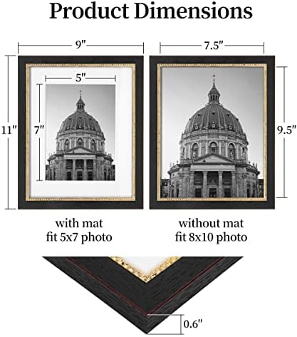 Sapowerntus 8x10 Рамки за слики 5x7 со мат, црно златно гроздобер фото рамка сет од 2, брада на исечоци антички класичен wallид што
