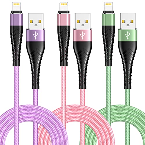 6ft 3Colored Iphone Moilning Cable 3packs Premium USB кабел за полнење, Apple MFI сертифициран за полнач за iPhone, iPhone 13/12/11/SE/XS/XS MAX/XR/X/8