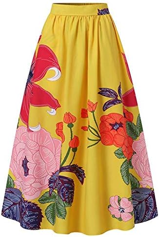 Мода боемски цветен принт високо половината лабава помска забава плажа удобно макси здолниште со џебни здолништа за жени