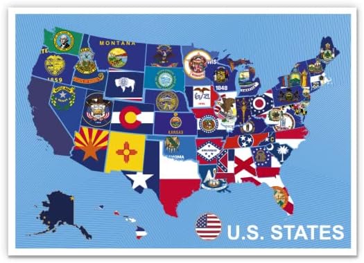 Мапа на државни знамиња во САД - налепница 5 винил - за лаптоп за автомобили I -рампа - водоотпорна декларација