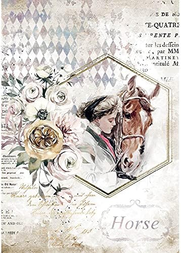 Спакувана хартија од ориз на Stamperia A4 - Романтични коњи дама рамка, DFSA4580