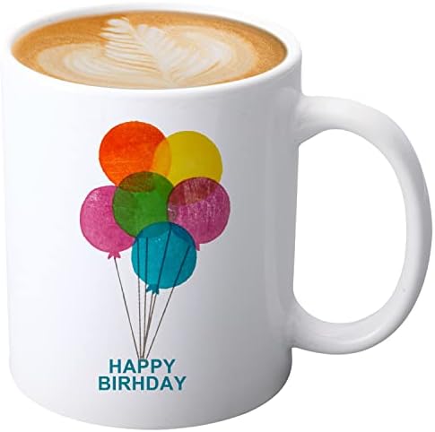 Чаши За Кафе АУОЈАЈАС Држат Подарок ЗА Роденден од 11оз СРЕЌЕН РОДЕНДЕН И Шарен Балон Отпечатени Од Двете Страни Керамичка Кригла Со Шема
