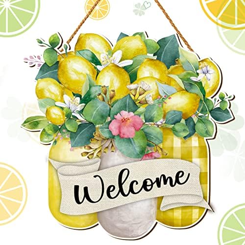 Лимон добредојде знак здраво пролет здраво лето лето asonидарска тегла врата знак дрвена фарма куќа дома знак добредојден знак