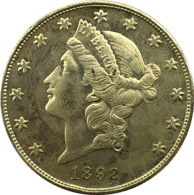 1892ц Верзија Американски 20 Златник Месинг Антички Ракотворби Странски Комеморативна Монета 34ММ
