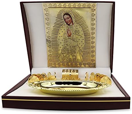 NHE 24K злато позлатени монети за свадбено единство со декоративен случај на приказ, богатство и сребрена чинија, класични сувенири на церемонијата
