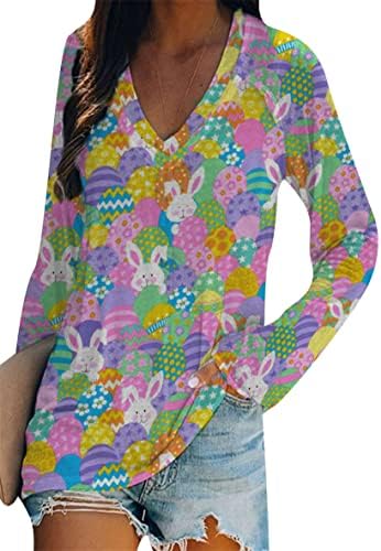 Wiwiqs жени Св Патрикс Ден џемпери смешни шамарични печатени кошула со долг ракав V вратот Обични врвови