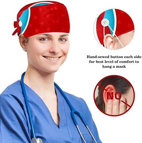 Муоум операција капа буфан капа работно капаче со копчиња и ласкава коса за жени, долга коса, Божиќ Дедо Мраз