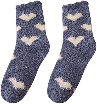Женски корални чорапи од руно срцеви печатени чорапи шарени лесни памучни атлетски чорапи близнаци шест чорапи
