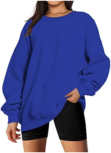 Минзии женски 2022 година есенски маички за есенско топло руно пријатно врвови, обична лабава преголема цврста боја, долга ракав пуловер
