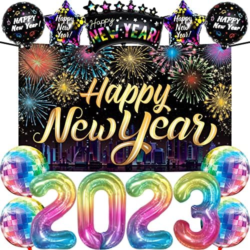 Xtralarge Среќна Нова Година Двор Банер - 120x20 Инчен | Неонски Среќна Нова Година Банер | Новогодишна Забава Материјали 2023 Сет | Среќна Нова