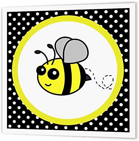 3DROSE HT_57078_2 Симпатична жолта бумска пчела на црно-бело полко-точки железо на трансфер на топлина за бел материјал, 6 од 6-инчи