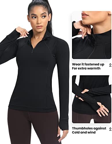 Гимназиски Виножито женски долги ракави вежбање кошули четвртина поштенски пулвер џемпер за џемпери атлетски врвови за компресија кошули