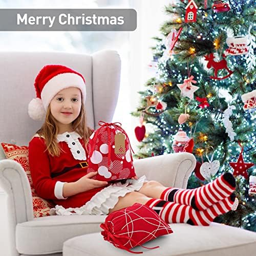 Aneco 12 парчиња Божиќна торба за црвенило и бела ткаенина Божиќна торба за подароци со памук со памук сегашни торби за завиткување