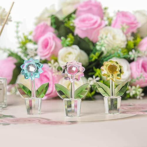 Лонгвин 3 парчиња кристални сончогледи фигурини стакло пролетен букет цвет колекционерски фигура Среќа домашни украси за украси