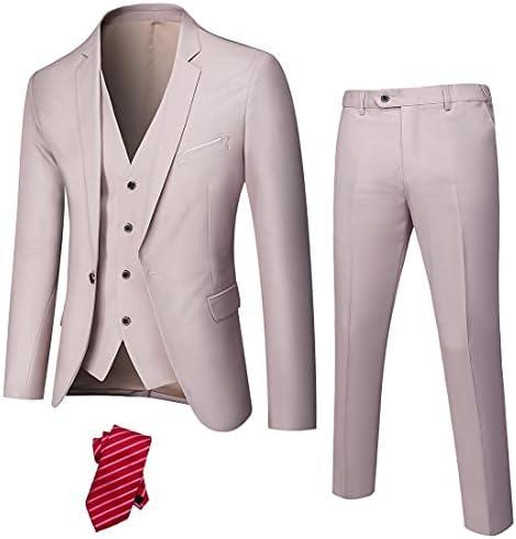 Ynd машки тенок фит 3 парчиња костум, едно копче цврсто јакна панталони поставени со вратоврска