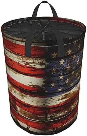 Возукија Американско Знаме Кошница За Перење Алишта Затворање На Американско Знаме На Табли Гроздобер Дрвена Врвка За Влечење Водоотпорна