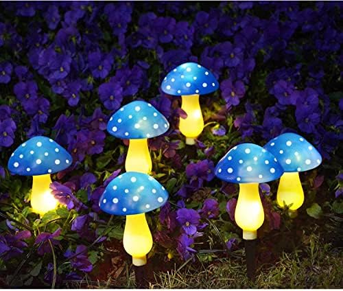 Abkshine 6-пакувања сини соларни градинарски светла, светла со соларни напојувања со печурки за декор на отворено, водоотпорни градинарски