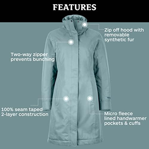 Marmotенски женски Челси водоотпорен палто за дожд, пополнете ја моќта 700
