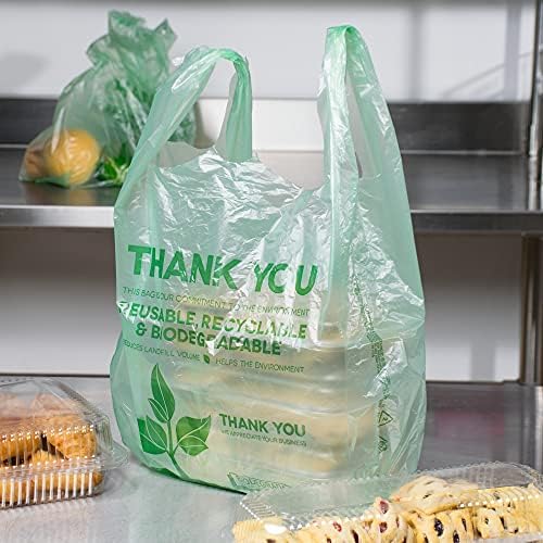 Kitchendine Eco зелени пластични кеси - Биоразградливи торби за купување маици - намирници Ви благодариме Извадете торби - 22 x