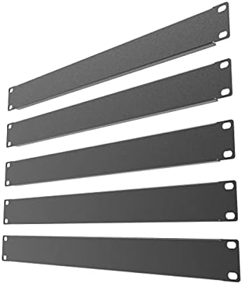 Qiaoyoubang 5 пакет од 1U празно панел - Метална табла за полнење на метални решетки за кабинет или куќиште на серверот од 19in, црна боја, црна