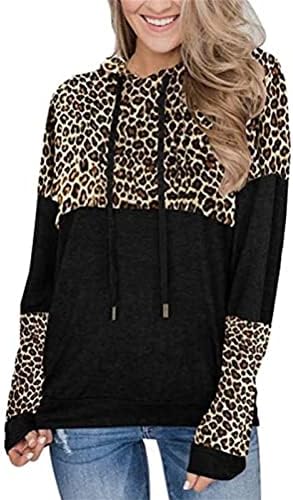 Saojeyi-DG жени со долг ракав леопард лепенка худи-качулка влече пуловер обични лабави џемпери врвови блуза
