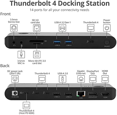 Siig Thunderbolt 4 Докинг станица/ 15-во-1 пристаниште, 60W полнење, 3x THB 4 40g, 2x USB-A 5G, Ethernet, единечен 8K или Quad 4K