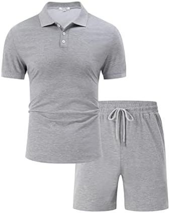 Turetrendy mens polo кошула и шорцеви поставени обични кратки ракави поло -костум 2 парчиња летни облеки на поло поло -тренерки