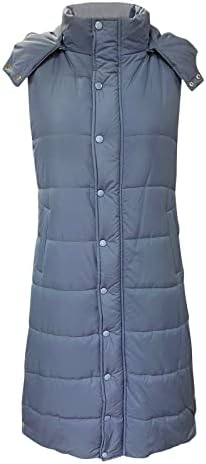 Зимски качулка елек Зимско палто без ракави, долго загреано палто со џебови со ватирана јакна од отворено