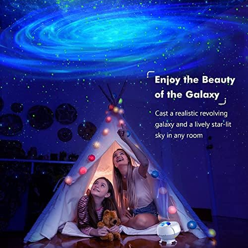 Projector Galaxy Projector 2.0 Galaxy Star Projector Night Light со далечински управувач и Bluetooth Music звучник за деца тинејџерски